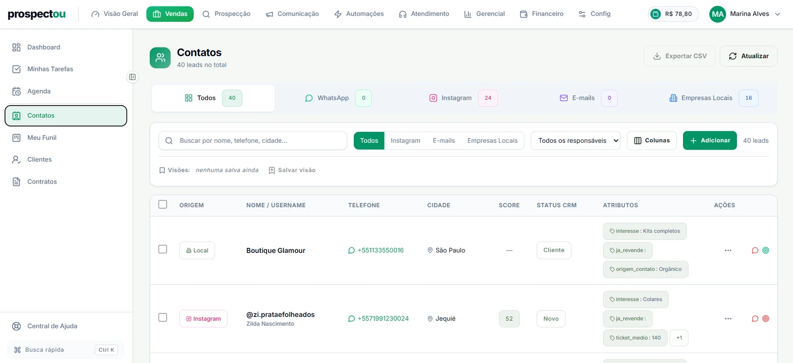 Agenda e lista de atividades da Prospectou com reuniões e retornos marcados por consultor